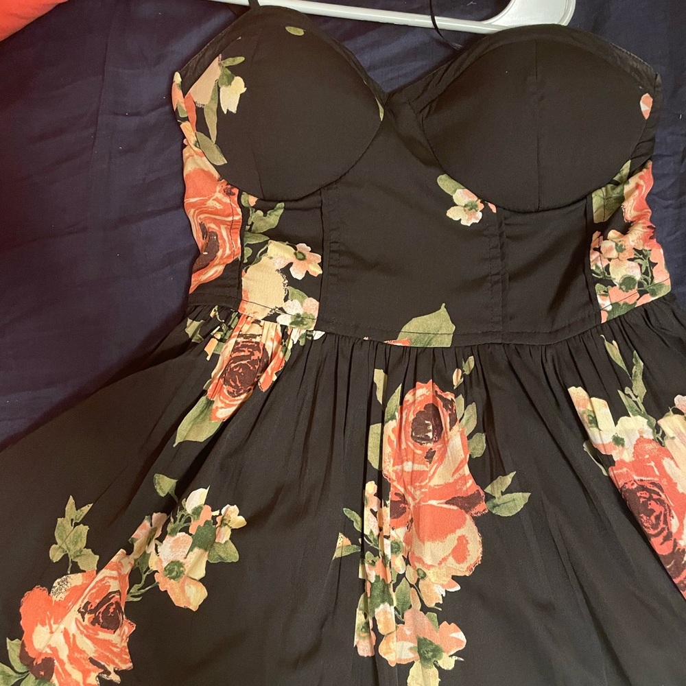 Black floral dress bustier style